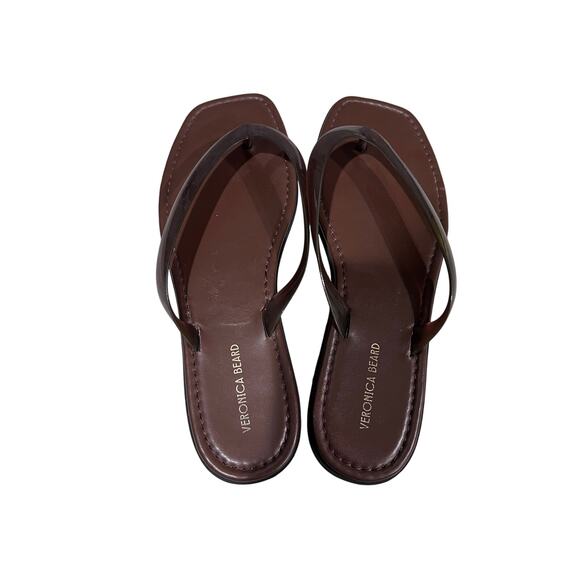 Veronica Beard Leather Thong Sandals Brown Women’s Size 10M Square Toe Flip Flop - Picture 10 of 10